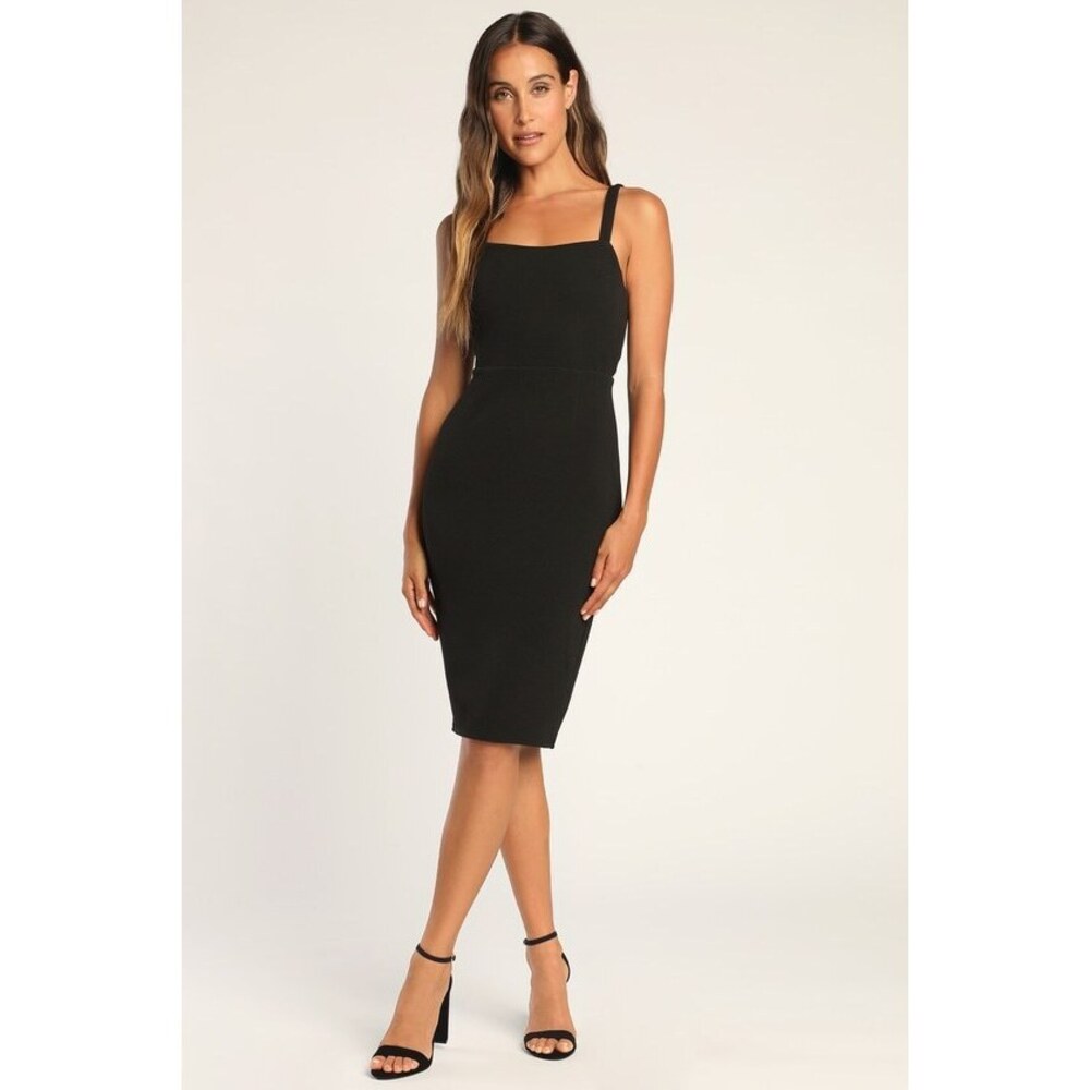 Lulus Guessing Game Black Bodycon Midi Dress - Size M